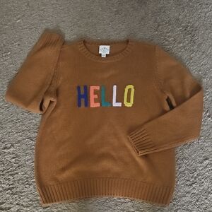 St. John's Bay Tan Sweater with Multicolor 'HELLO' Design